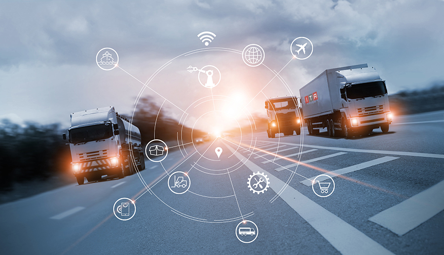Transportation and Logistics, Truck on motorway and industrial c
